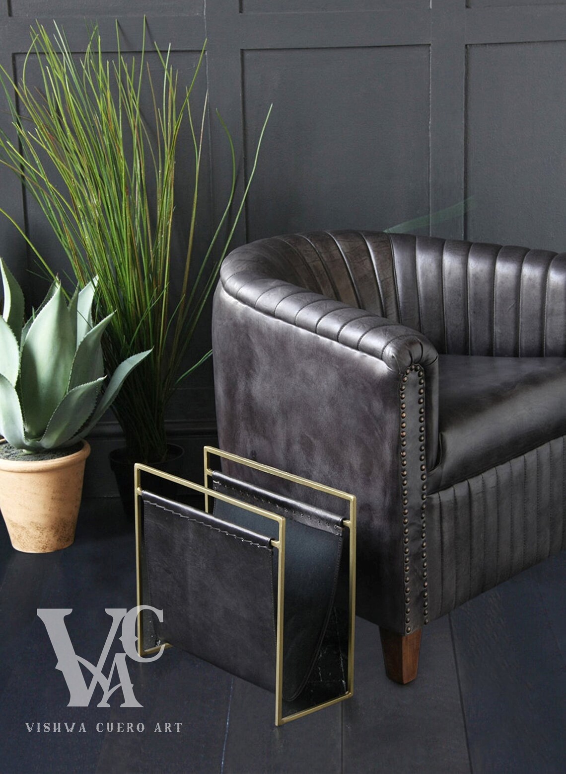 Leather Magazine Rack Black Leather Magazine Holder Golden Etsy