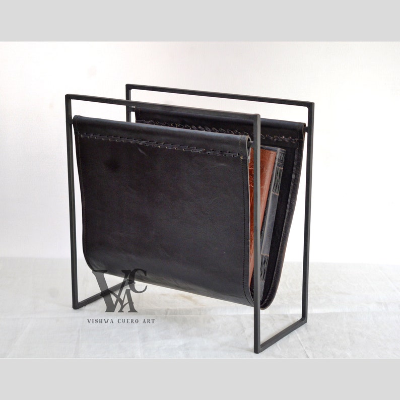 Leather Magazine Rack Black Leather and Black Frame Leather Etsy