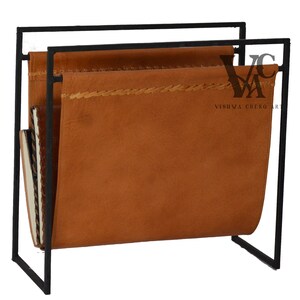 Leather Magazine Rack Tan and Black Frame, Magazine and Paper Storage ...
