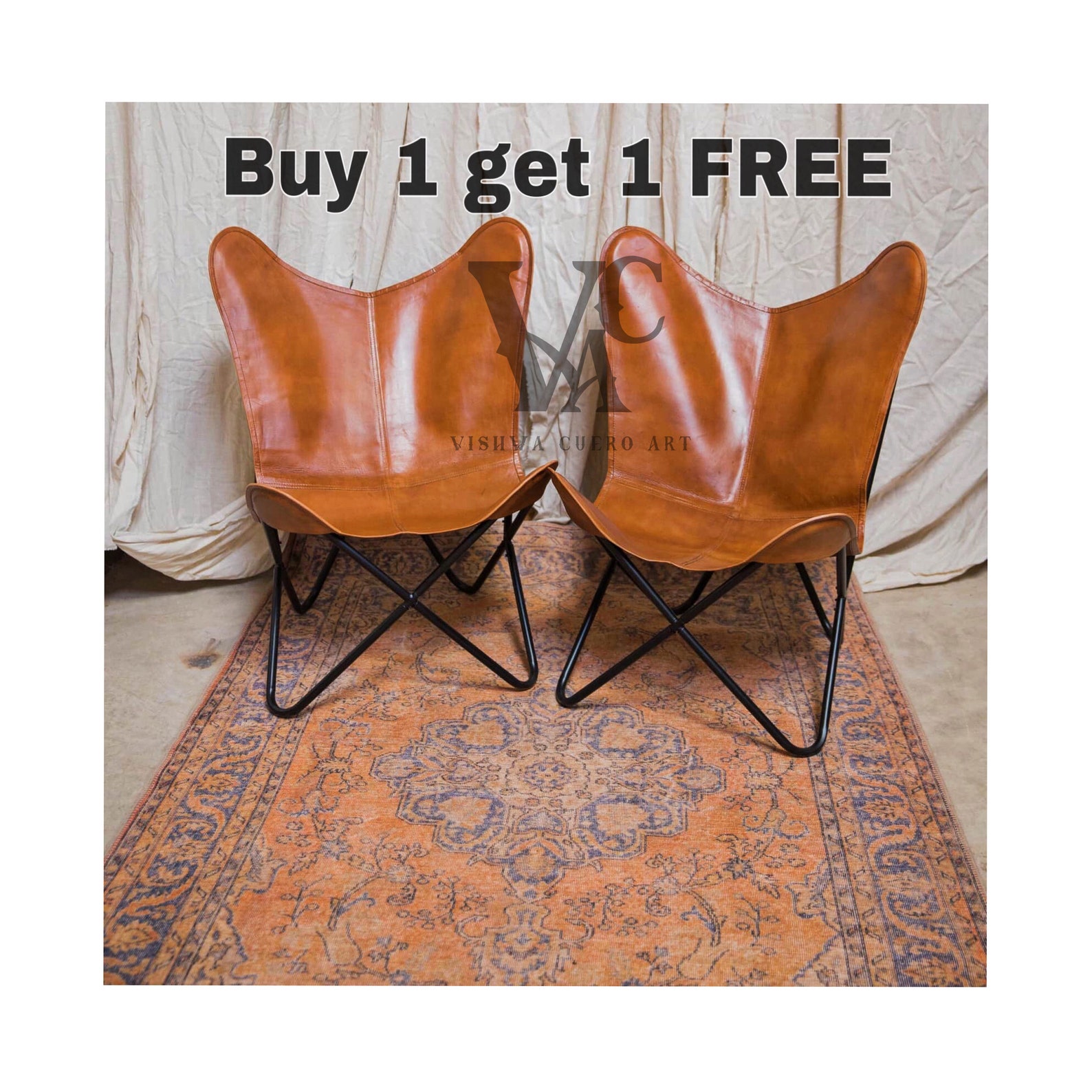 Buy 1 Get 1 FREE Leather Butterfly Chair Tan Leather Cover Etsy UK