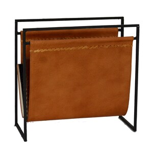 Leather Magazine Rack Tan and Black Frame, Magazine and Paper Storage ...