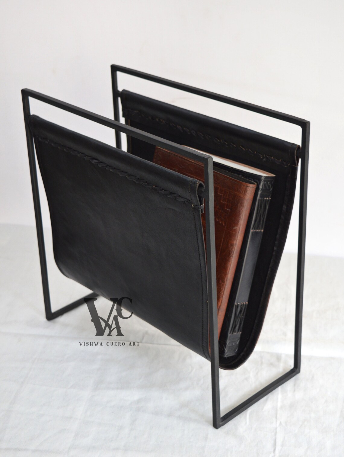 Leather Magazine Rack Black Leather and Black Frame Leather - Etsy