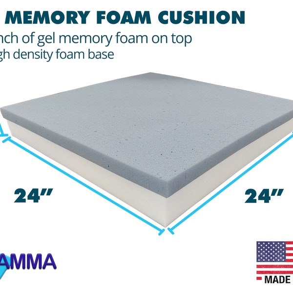 24" x 24" Cooling Gel-Infused Memory Foam Cushion, High Density Foam Base, Chair Cushion, Wheelchair Cushion