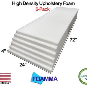 4&quot; x 24&quot; x 72&quot; Wholesale Upholstery Foam Pack, High Density, Seat Replacement, Upholstery Sheet, Foam, Made in USA! (2 through 6 Pack)