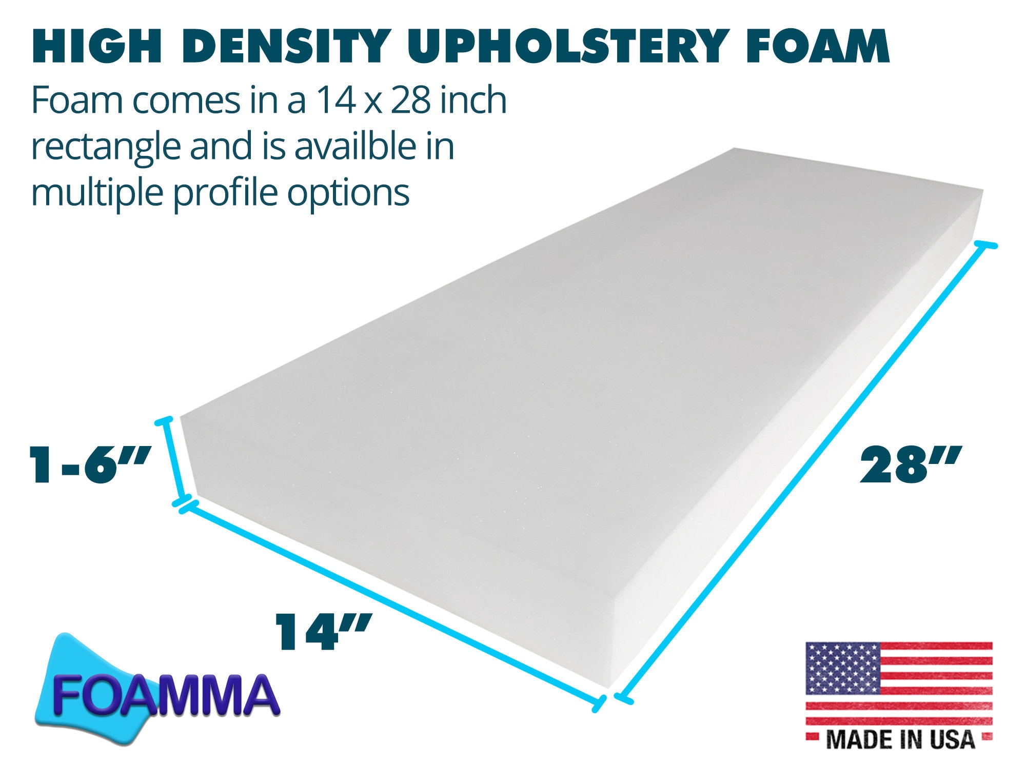 GoTo Foam Upholstery Cushion – 6” H X 14” W X 70” L, 44ILD Firm Density, Made In USA, For Furniture, Boat, Car & Poker Table Cushions - View #11