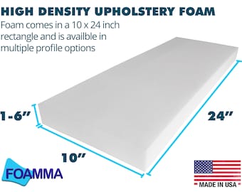 10" x 24" Upholstery Foam Cushion, High Density, Seat Replacement, Upholstery Sheet, Foam Padding, Made in USA!
