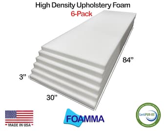 3" x 30" x 84" Upholstery Foam Pack, High Density, Seat Replacement, Upholstery Sheet, Foam Padding, Made in USA! (2 through 6 Pack)