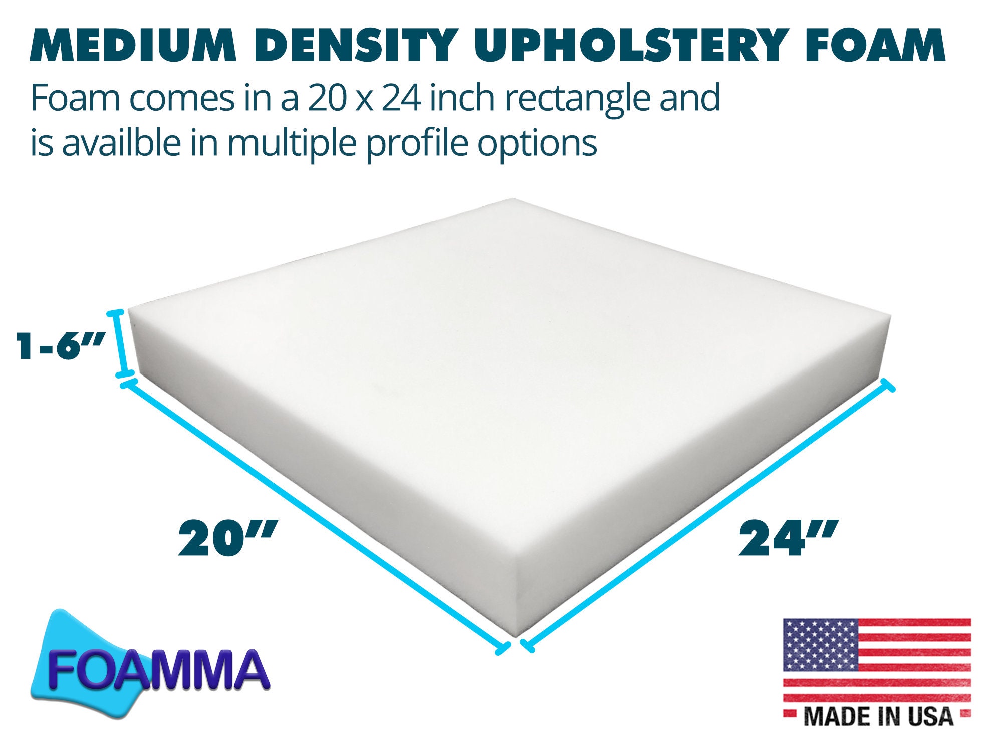 Foamy Foam High Density 6 inch Thick, 24 inch Wide, 24 inch Long Upholstery  Foam, Cushion Replacement