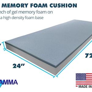 24&quot; x 72&quot; Cooling Gel-Infused Memory Foam Cushion, High Density Foam Base, Bench Cushion, Couch Cushion