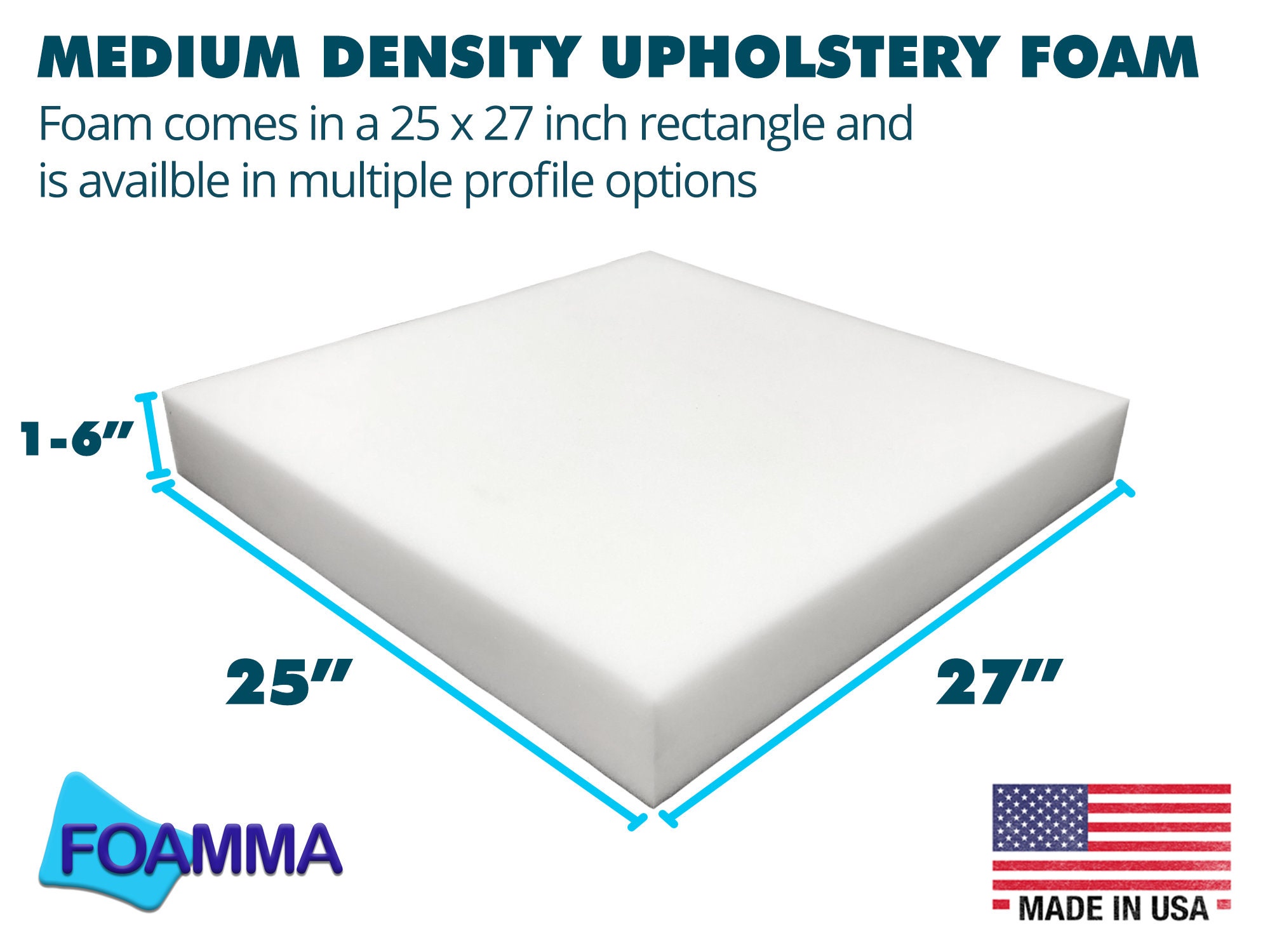 Chair Cushion Foam for Dining Chairs Made in USA! 24 x 25 Medium Density Upholstery Foam Wheelchair Seat Cushion