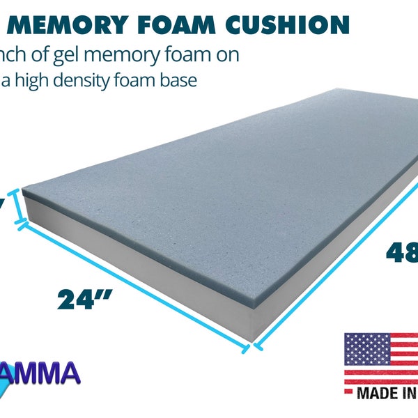 24" x 48" Cooling Gel-Infused Memory Foam Cushion, High Density Foam Base, Bench Cushion, Couch Cushion