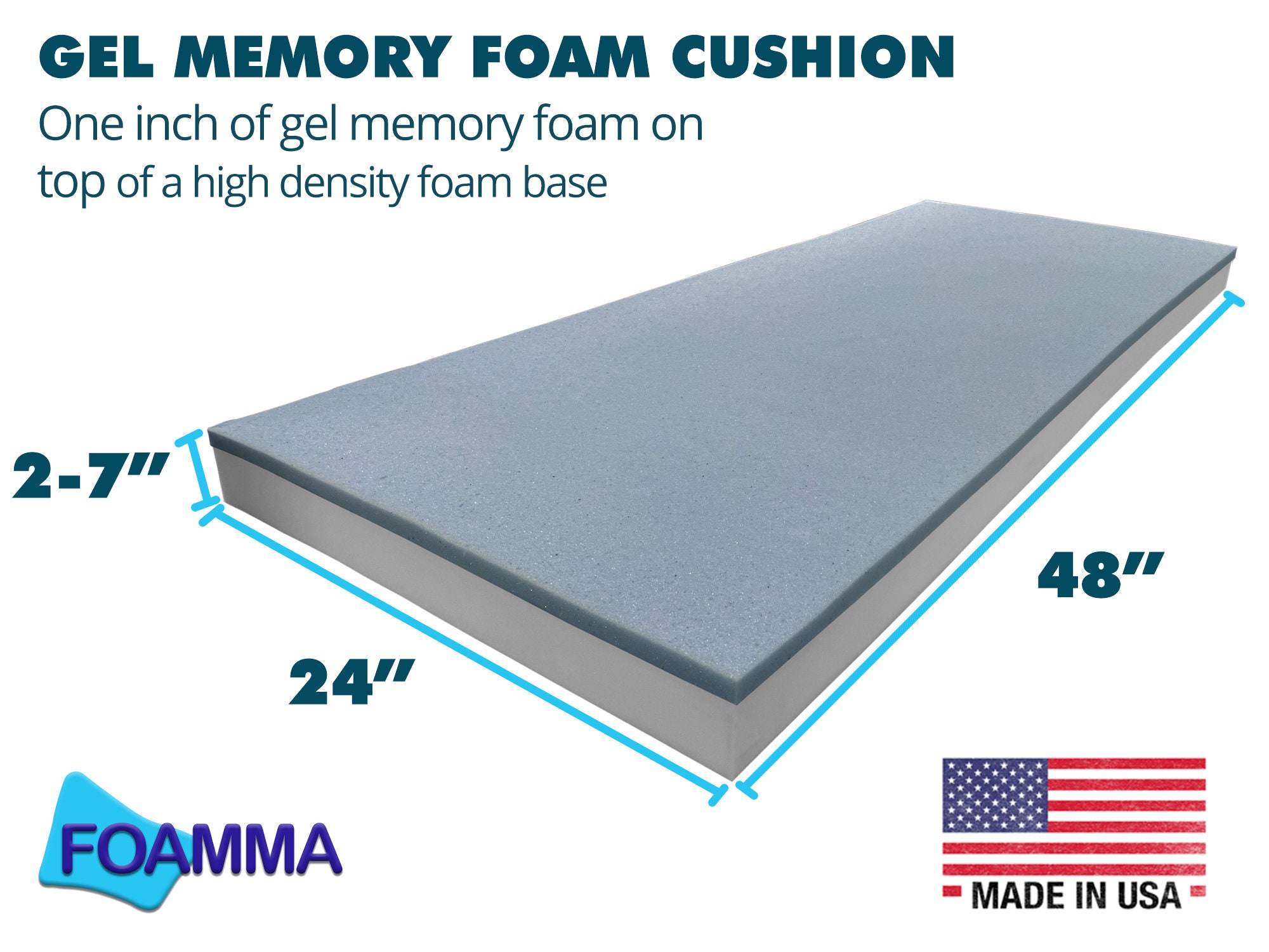 Foamma 3 x 24 x 96 Gel Memory Foam (Chair Cushion Foam for Dining  Chairs, Bench Seat Cushion)