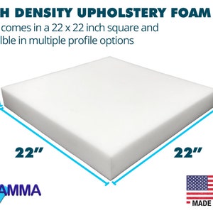 22&quot; x 22&quot; Upholstery Foam Cushion, High Density, Chair Cushion Foam for Dining Chairs, Wheelchair Seat Cushion, Made in USA!