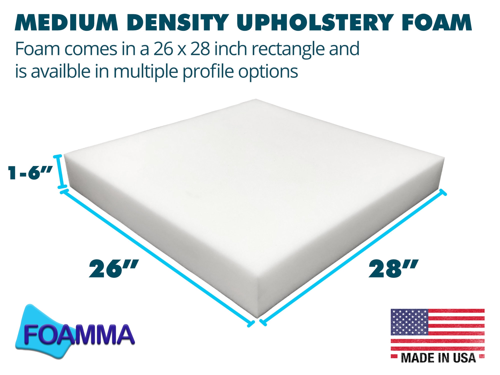 Foamma 2 x 24 x 84 High Density Upholstery Foam Padding, Thick