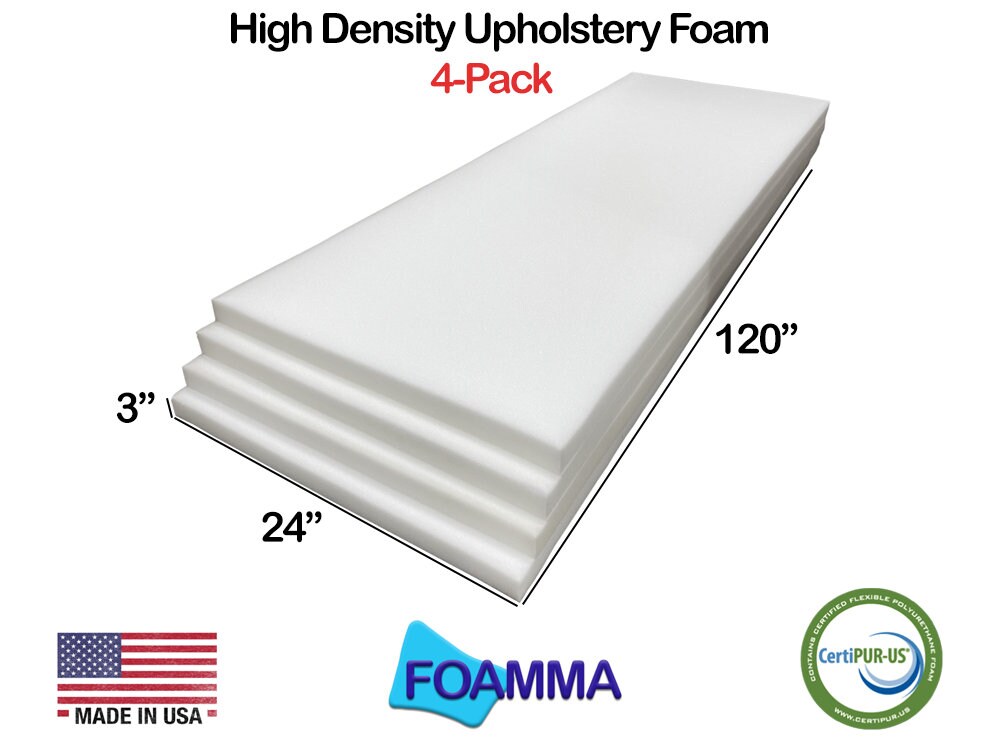 3 X 24 X 120 Upholstery Foam Pack, High Density, Chair Cushion Foam for  Dining Chairs, Made in USA 2 Through 6 Pack 