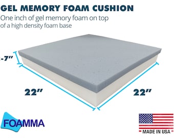 22" x 22" Cooling Gel-Infused Memory Foam Cushion, High Density Foam Base, Chair Cushion, Wheelchair Cushion