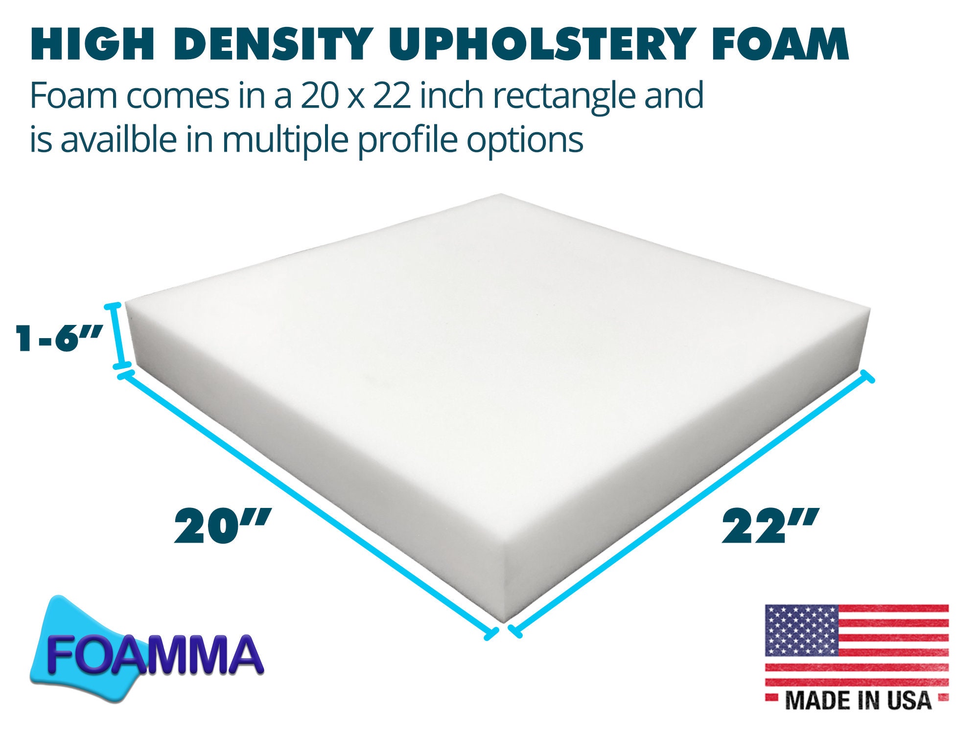 Foamma 4 x 18 x 18 Upholstery Foam High Density Foam (Chair Cushion Square Foam for Dinning Chairs, Wheelchair Seat Cushion Replacement)