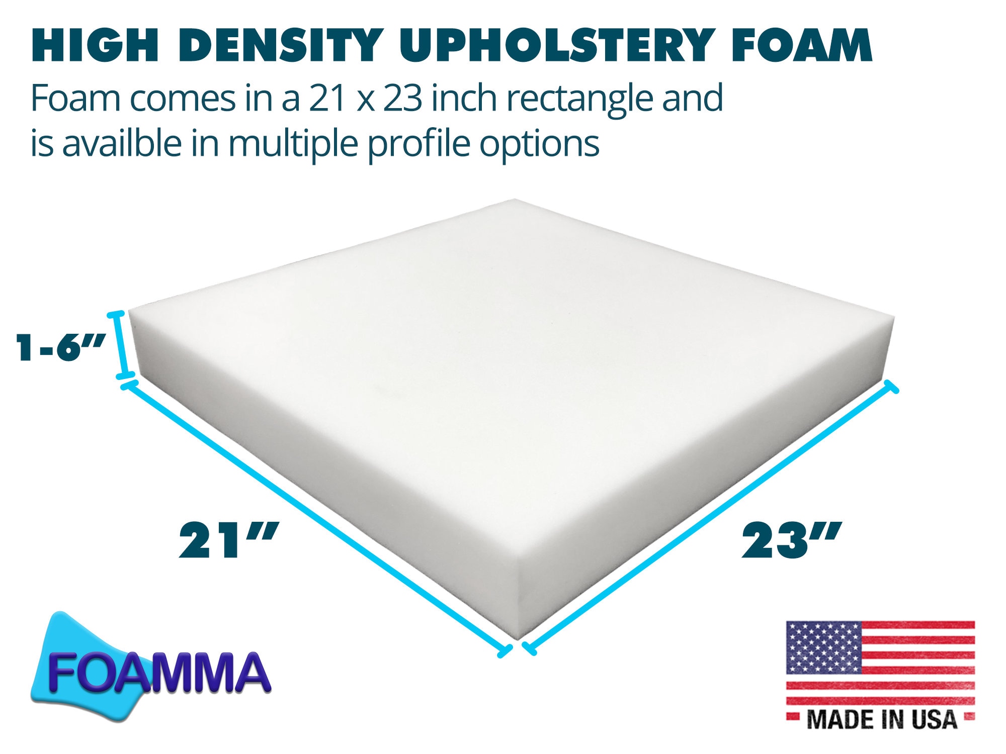 Foamy Foam High Density 2 inch Thick, 24 inch Wide, 80 inch Long Upholstery  Foam, Cushion Replacement