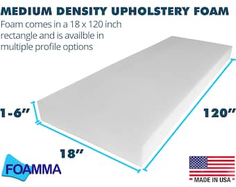 18" x 120" Upholstery Foam Cushion, Medium Density, Seat Replacement, Upholstery Sheet, Foam Padding, Made in USA!