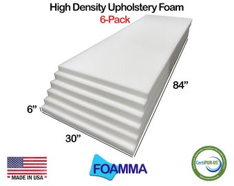6" x 30" x 84" Upholstery Foam Pack, High Density, Seat Replacement, Upholstery Sheet, Foam Padding, Made in USA! (2 through 6 Pack)