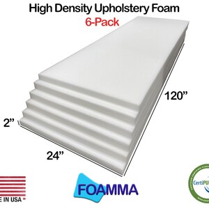 2&quot; x 24&quot; x 120&quot; (2 through 6 Pack) High Density Upholstery Foam, Seat Replacement, Upholstery Sheet, Foam Padding, Made in USA!