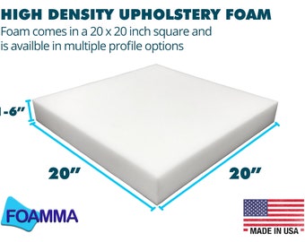 20" x 20" Upholstery Foam Cushion, High Density, Chair Cushion Square Foam, Wheelchair Seat Cushion, Made in USA!