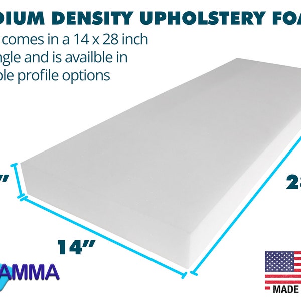 14" x 28" Upholstery Foam Cushion, Medium Density Seat Replacement, Upholstery Sheet, Foam Padding, Made in USA!