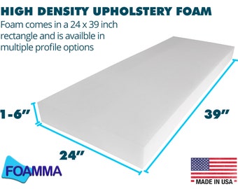 foamma FOAMMA 6 x 22 x 63 High Density Upholstery Foam Cushion (Seat  Replacement, Upholstery Sheet, Foam Padding) Made in USA!!