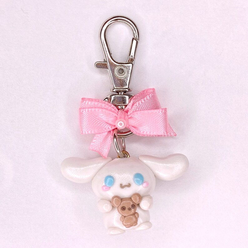Sanrio Kawaii Clay Charm Keychain with Pearl Bow Etsy