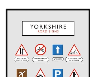 Yorkshire Road Signs Print, Yorkshire Slang, Yorkshire Print, Yorkshire Sayings A4, A3, A2