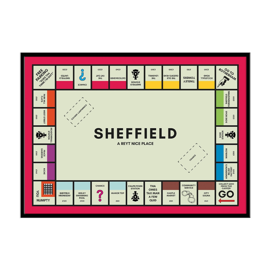 Sheffopoly Print, Sheffield Monopoly Print, Sheffield Print, Yorkshire
