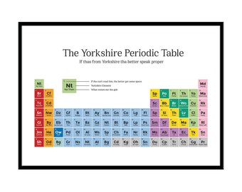 The Yorkshire Periodic Table, Yorkshire Print, Yorkshire, Kitchen Art, A4, A3, A2