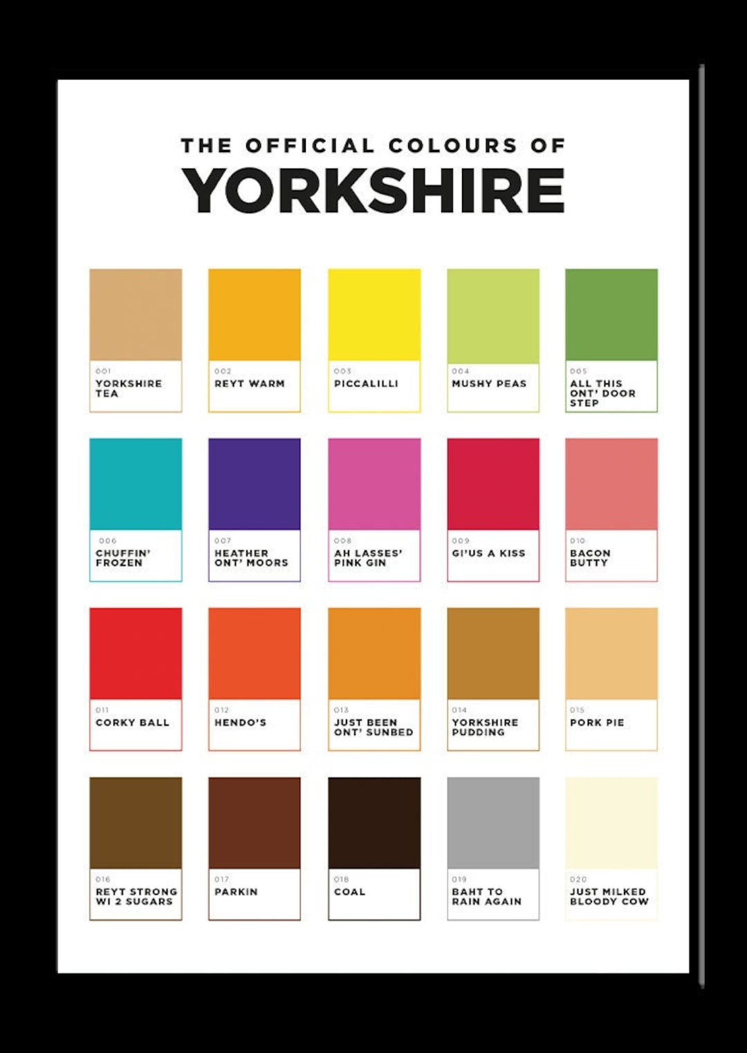 Yorkshire Colour Chart Print Yorkshire Slang Yorkshire Etsy