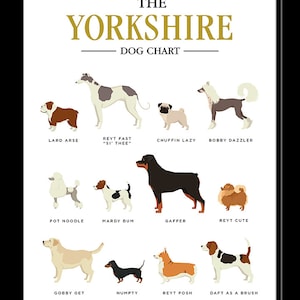 Yorkshire Dog Chart, Yorkshire Print, Dog Poster, Wall art, A4, A3, A2