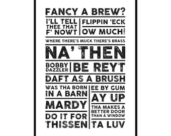 Yorkshire Sayings, Yorkshire Slang, Yorkshire Print, Kitchen Art, A4, A3, A2