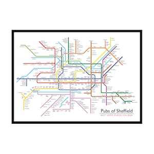 Pubs de Sheffield, Sheffield Pubs, Sheffield Pub Map, Sheffield Print, Yorkshire, Kitchen Art, A3, A2