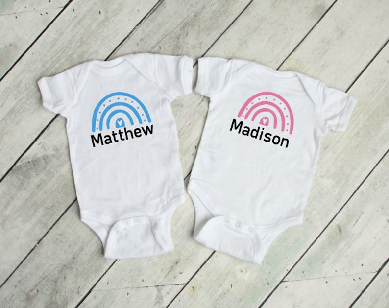 Rainbow Baby vest Baby announcement Baby 2021 Baby grow girlboy Baby shower gift Personalised Twin set new baby gift Mother to be