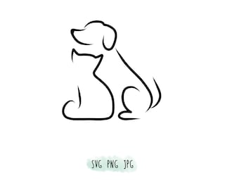 Cat and dog outline line art SVG PNG JPG