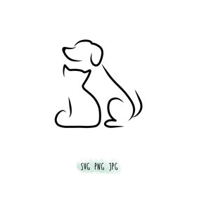 Katze und Hund Umriss Linie Kunst SVG PNG JPG