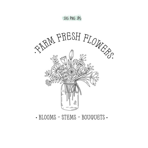 Farm Fresh Flowers with vase of flowers SVG PNG JPG bundle