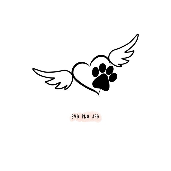 Paw Print With Heart and Wings SVG PNG JPG Bundle | Etsy