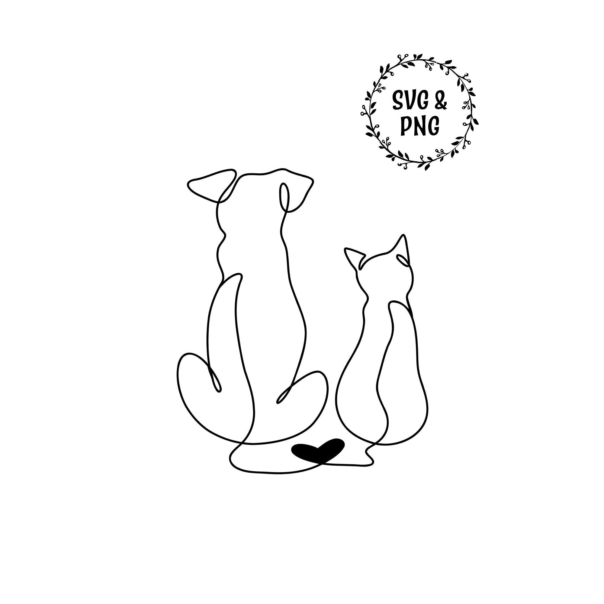 Hund und Katze Linie Zeichnung SVG und PNG | Etsy