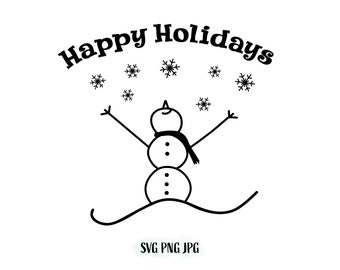 Happy Holidays (with snowman and snowflakes) SVG PNG JPG bundle