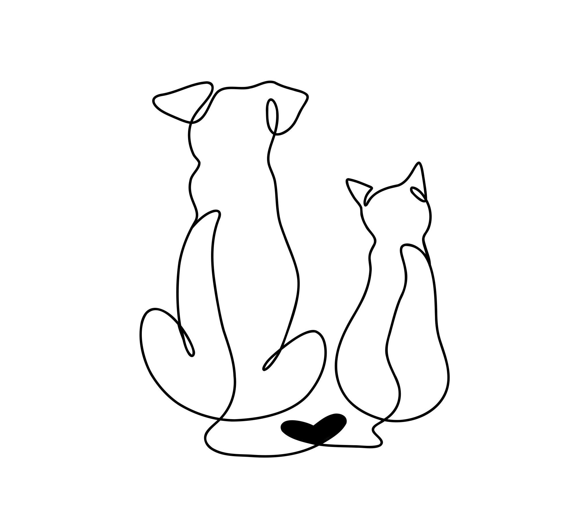 Dog and Cat Line Drawing SVG PNG JPG Bundle Etsy Canada