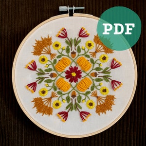 Harvest Mandala Sampler PDF Embroidery Pattern | Intermediate and Beginner Stitchers | Fall Decor | Pumpkin Season | Cottagecore Aesthetic