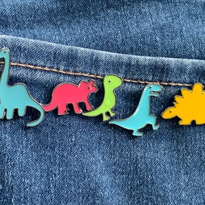 Set of 5 Dinosaurs enamel pins, Dino brooches