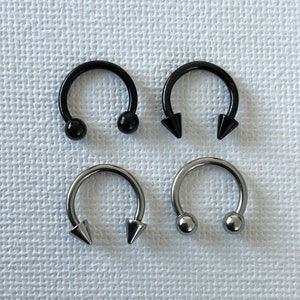 Set of 4 rings, bead open ring, 8 mm 16G ring, circular barbell, septum nose ring, horseshoe ring, daith ring, tragus ring, cartilage ring