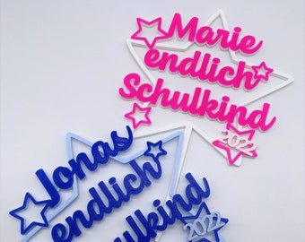 Cake-Topper zur Einschulung, personalisiert mit Name und Einschulungsjahr, Kuchenstecker, Kuchen-Topper, Schulkind