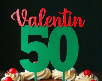 Cake-Topper für den Geburtstag mit Namen und Zahl  (10-99) , Tortenstecker