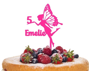 Cake-Topper,Fee mit Schmetterlingsflügel ,Kindergeburtstag, personalisiert mit Namen und Zahl, Kuchenstecker
